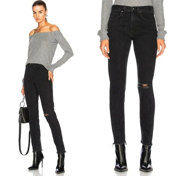 rag & bone Denim - NWT Rag & Bone High Rise Skinny Jeans in Black Stone #W1718M751BST Size …